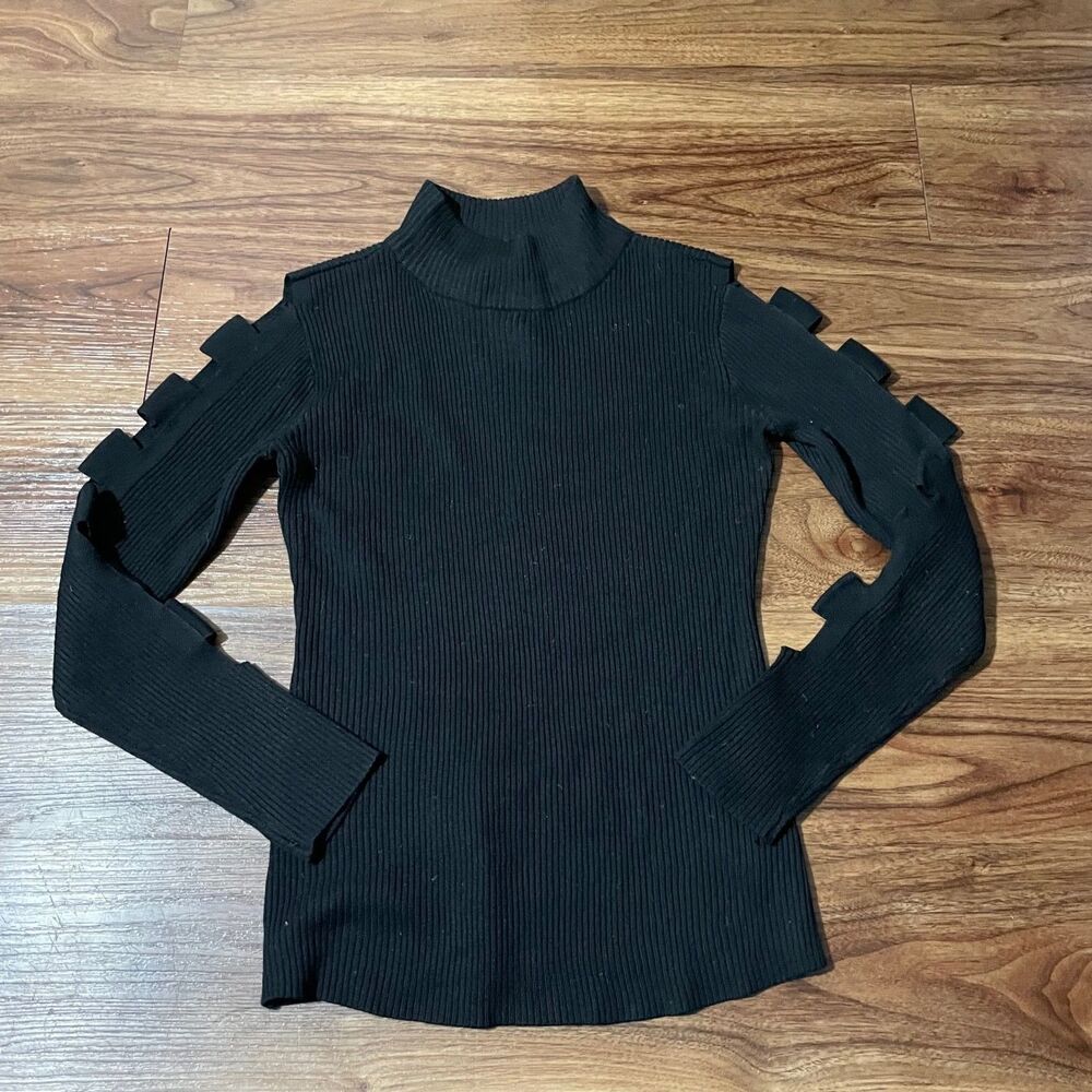 Fashion Nova Never Out Of Style Ribbed Sweater Mock Neck Black Womens Size M